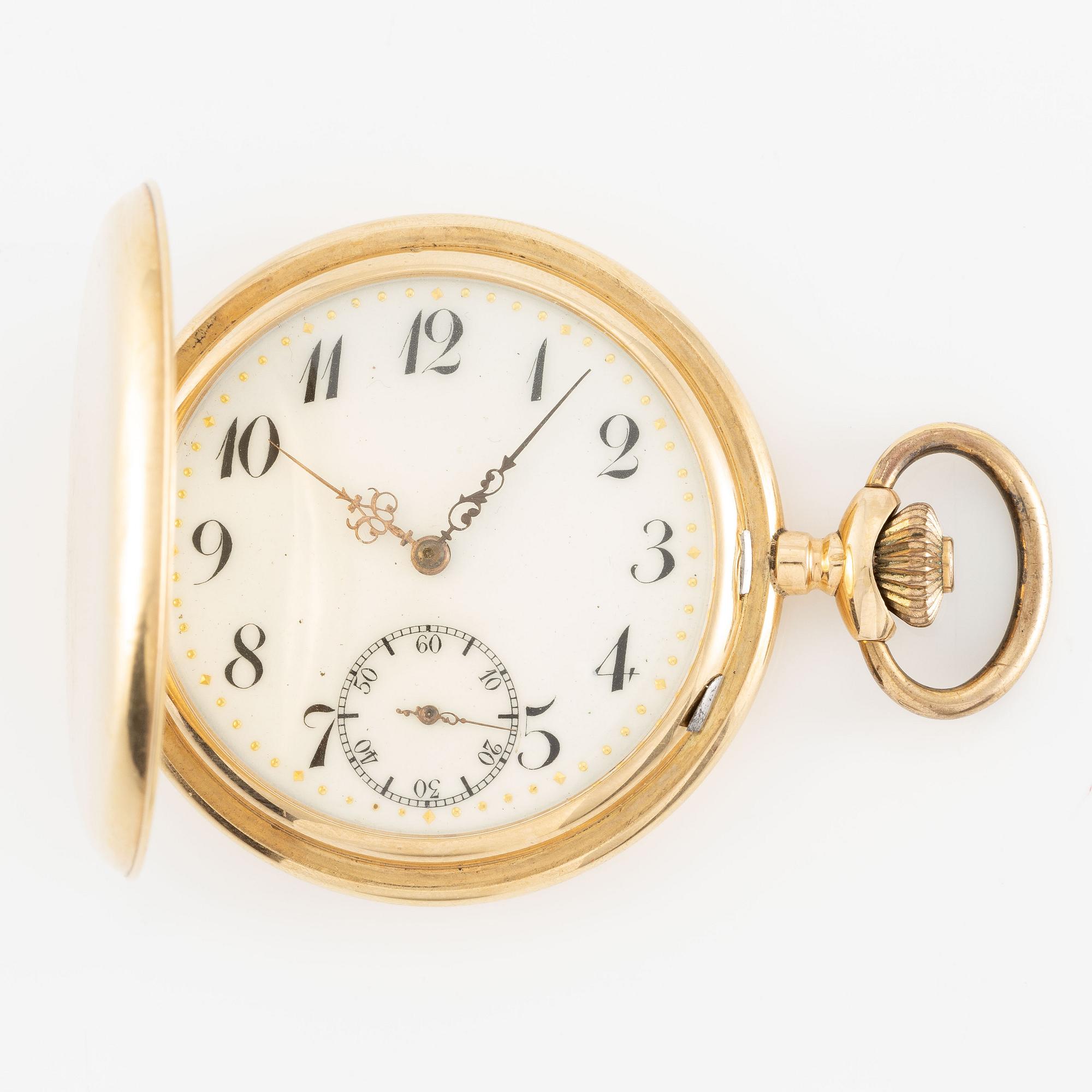 Pocket watch, 14K gold, open face, 57 mm.