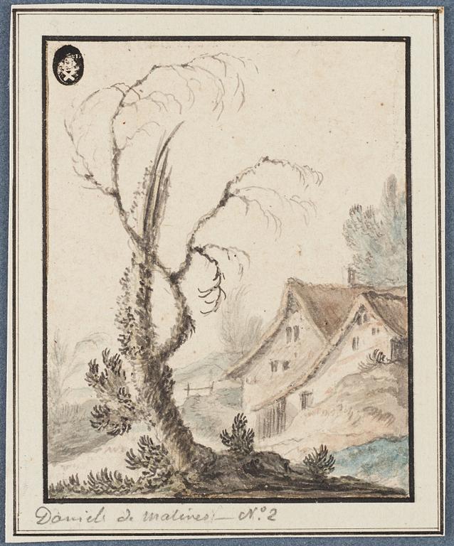 UNKNOWN ARTIST 17TH CENTURY. With text: 'Daniel de Malinas'. (2). Watercolour and inkwash 12 x 9.5 cm.