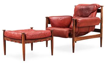 A Scandinavian palisander armchair and ottoman, IRE, Skillingaryd, Sweden 1970's.