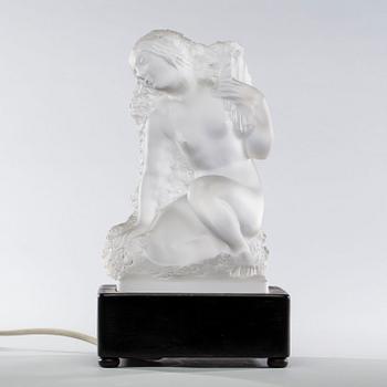 FIGURIN/BORDSLAMPA, glas, sandblästrad signatur Lalique France.