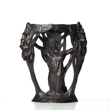 Alice Nordin, a brown patinated bronze Art Nouveau table lamp by Herman Bergman, Stockholm 1912.