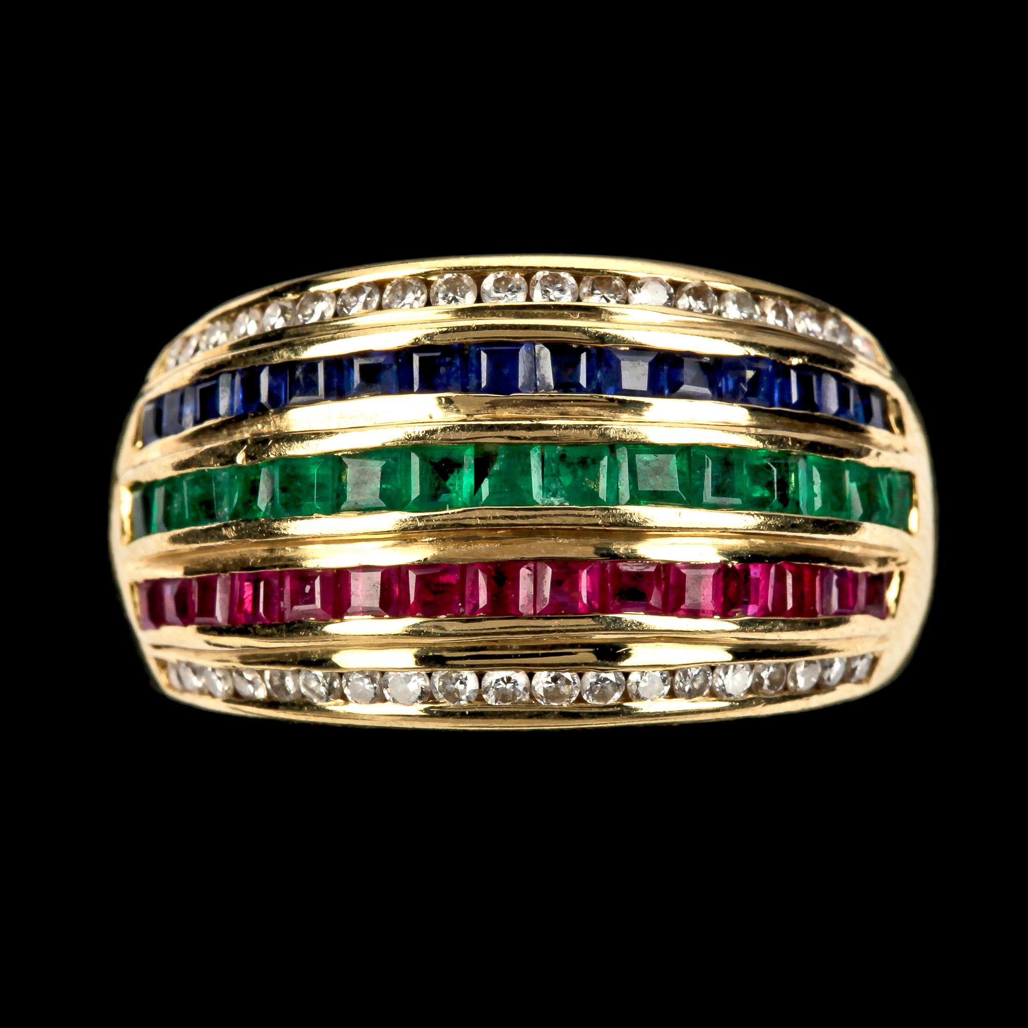 RING, 18k guld med diamanter, rubiner, smaragder och safirer.