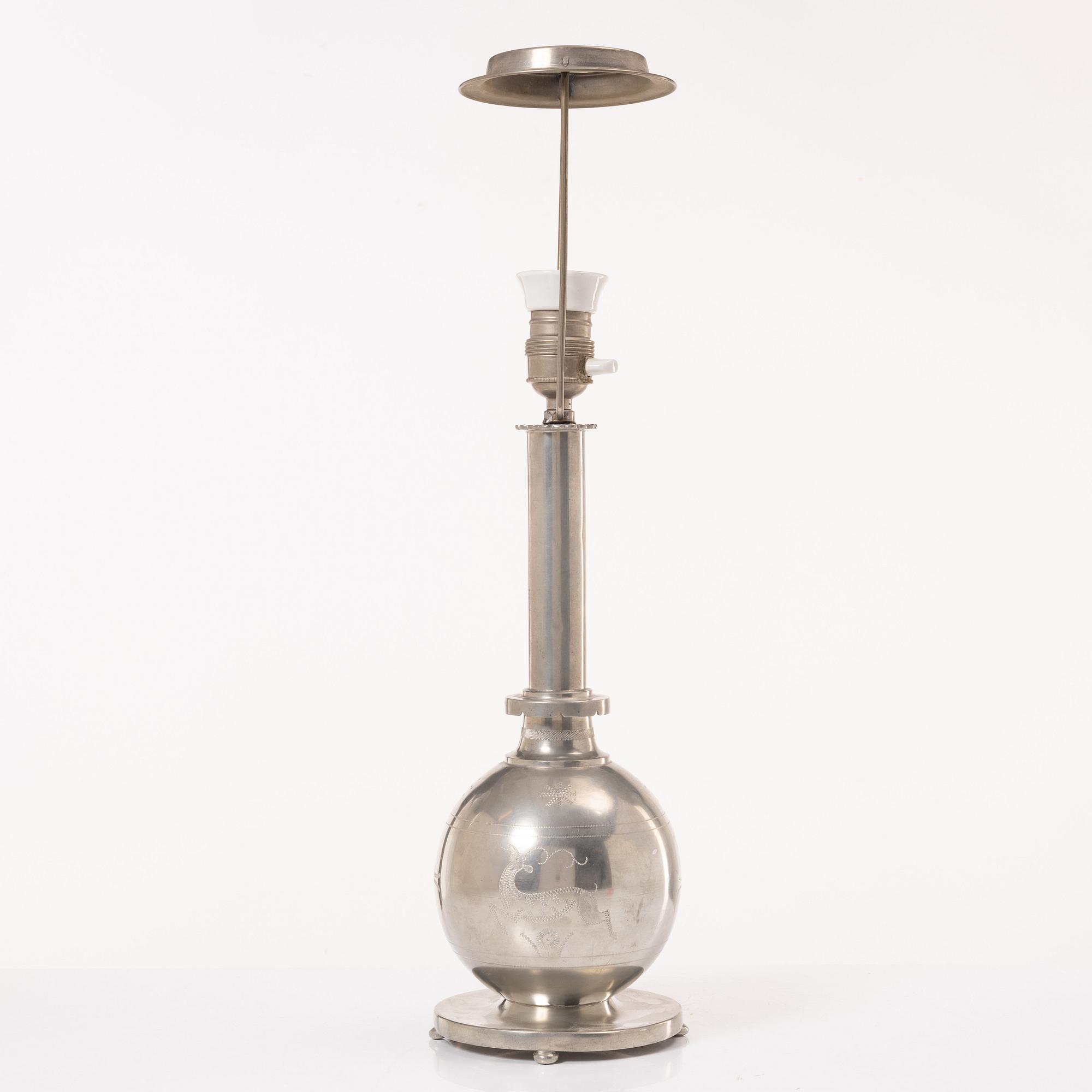 A Swedish Grace pewter table lamp, 1920's.