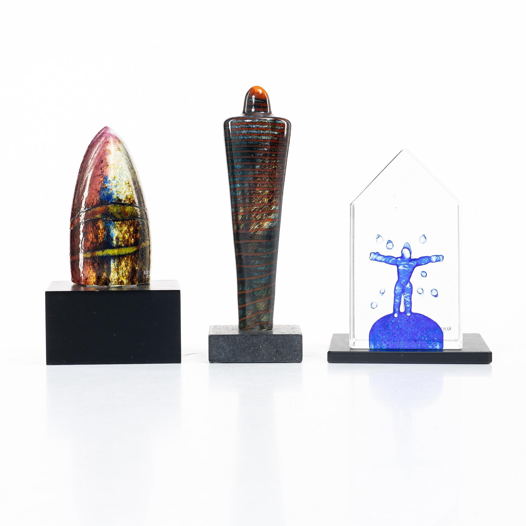 Bertil Vallien, Three glass objects, Kosta Boda.
