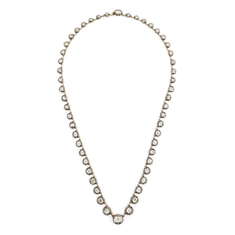 Collier silver och guld med gammalslipade diamanter, 1800-tal.
