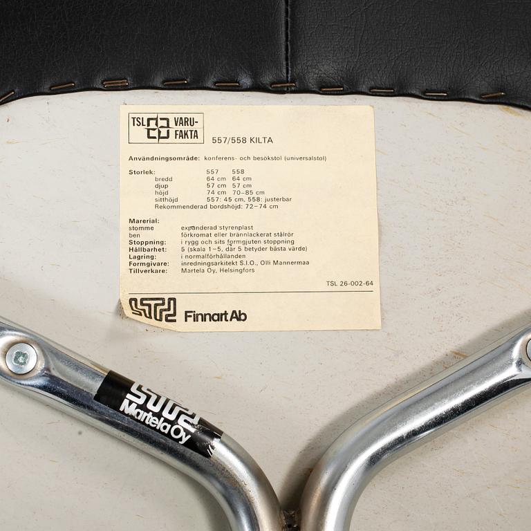 STOLAR, 2 st, "557/558"/"Kilta", Olli Mannermaa för Martela Oy, Finland, 1960-tal.