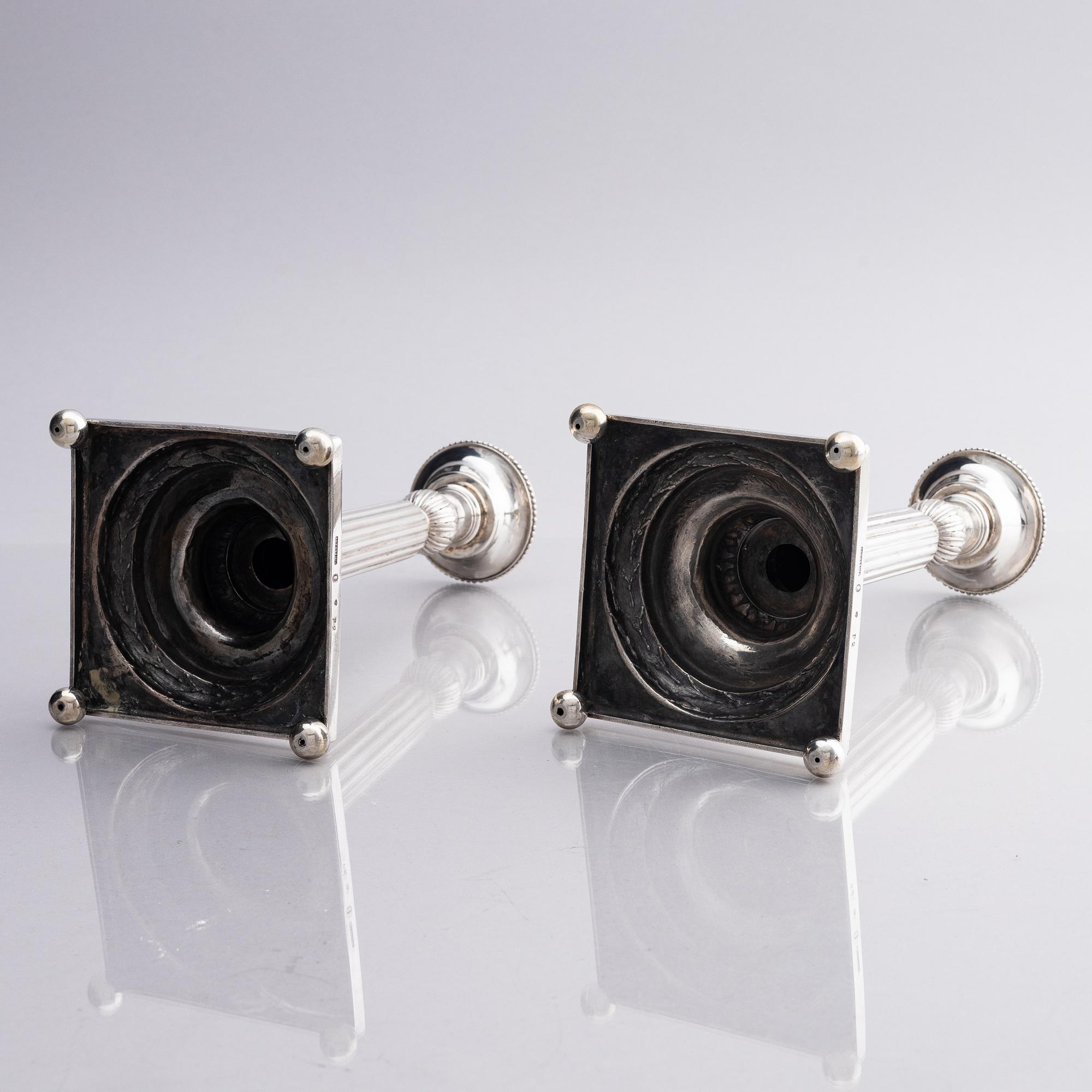 A pair of Swedish 18th century silver candelsticks, marks of Pehr Zethelius, Stockholm 1797.