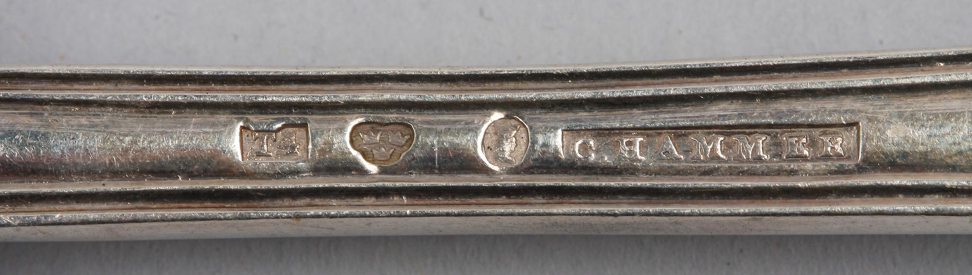 SERVISBESTICK, 16 st, silver, 1800-tal. Modell Engelsk snäck.