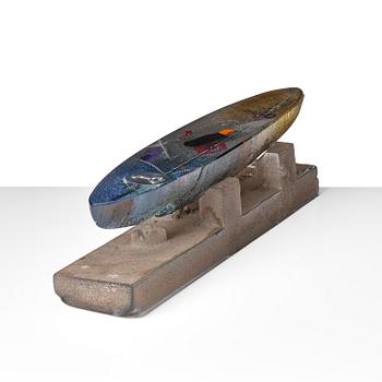 Bertil Vallien, a unique sand cast glass sculpture of a boat, Kosta Boda.