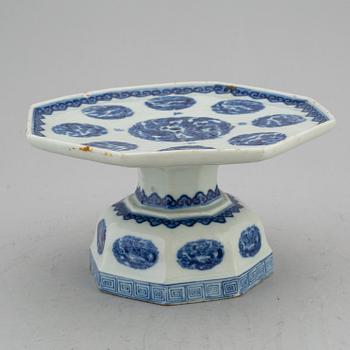 A blue and white footed dish, Qing dynasty, late 19th/early 20th century.