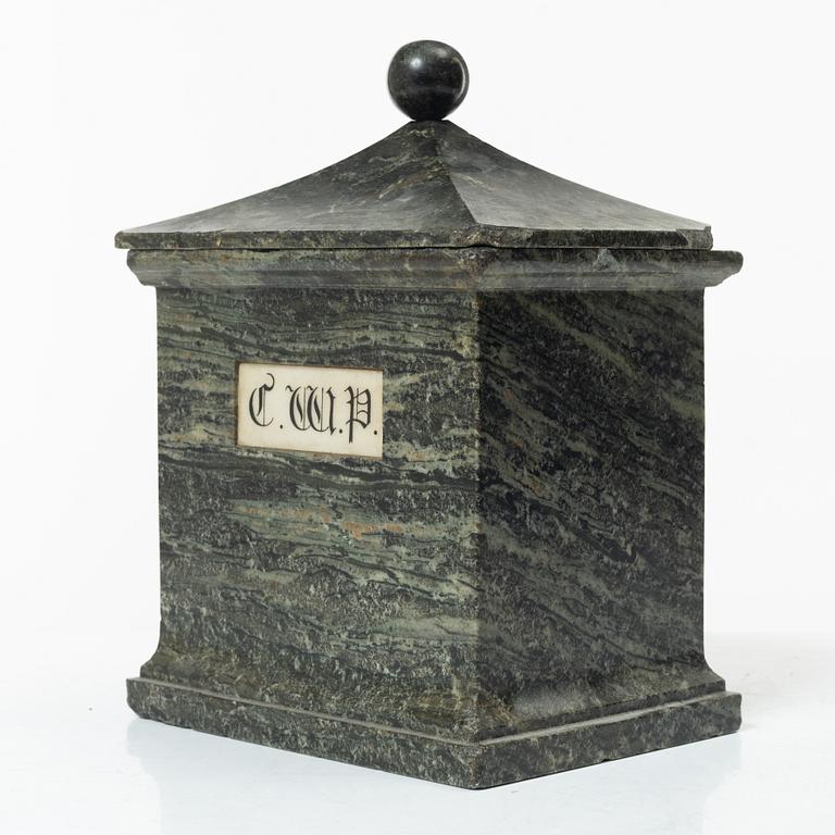 Tobacco box, marble, Sweden, 19th century.