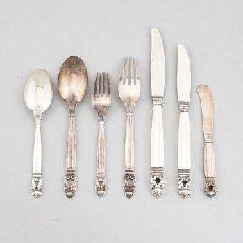 Johan Rodhe, cutlery service, 69 pieces, sterling silver, 'Konge/Acorn', Georg Jensen, Denmark.