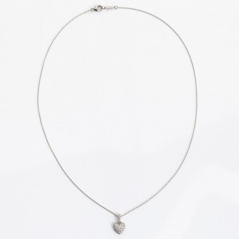 Tiffany & Co, a platinum necklace with a pendant in the shape of a heart, with diamonds totalling approximately 0.27 ct.