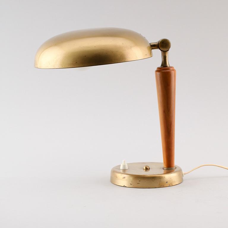 BORDSLAMPA, mässing och trä, 1940-/50-tal.