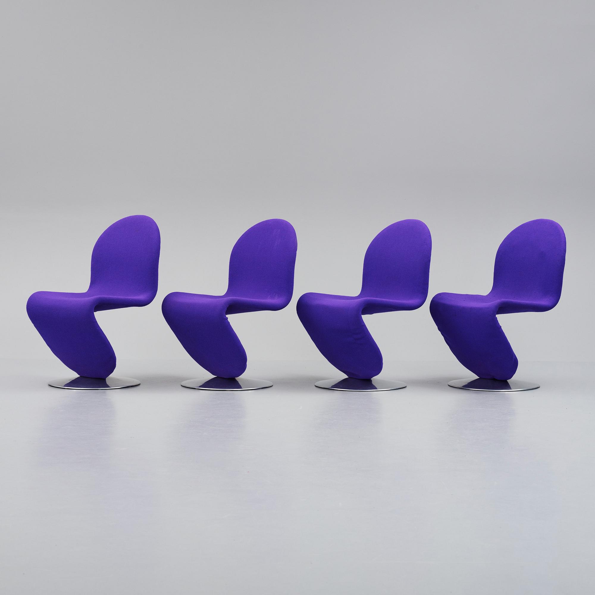 Verner Panton, a set of 4 chairs, 'System 1-2-3', Fritz Hansen, Denmark, post 1973.