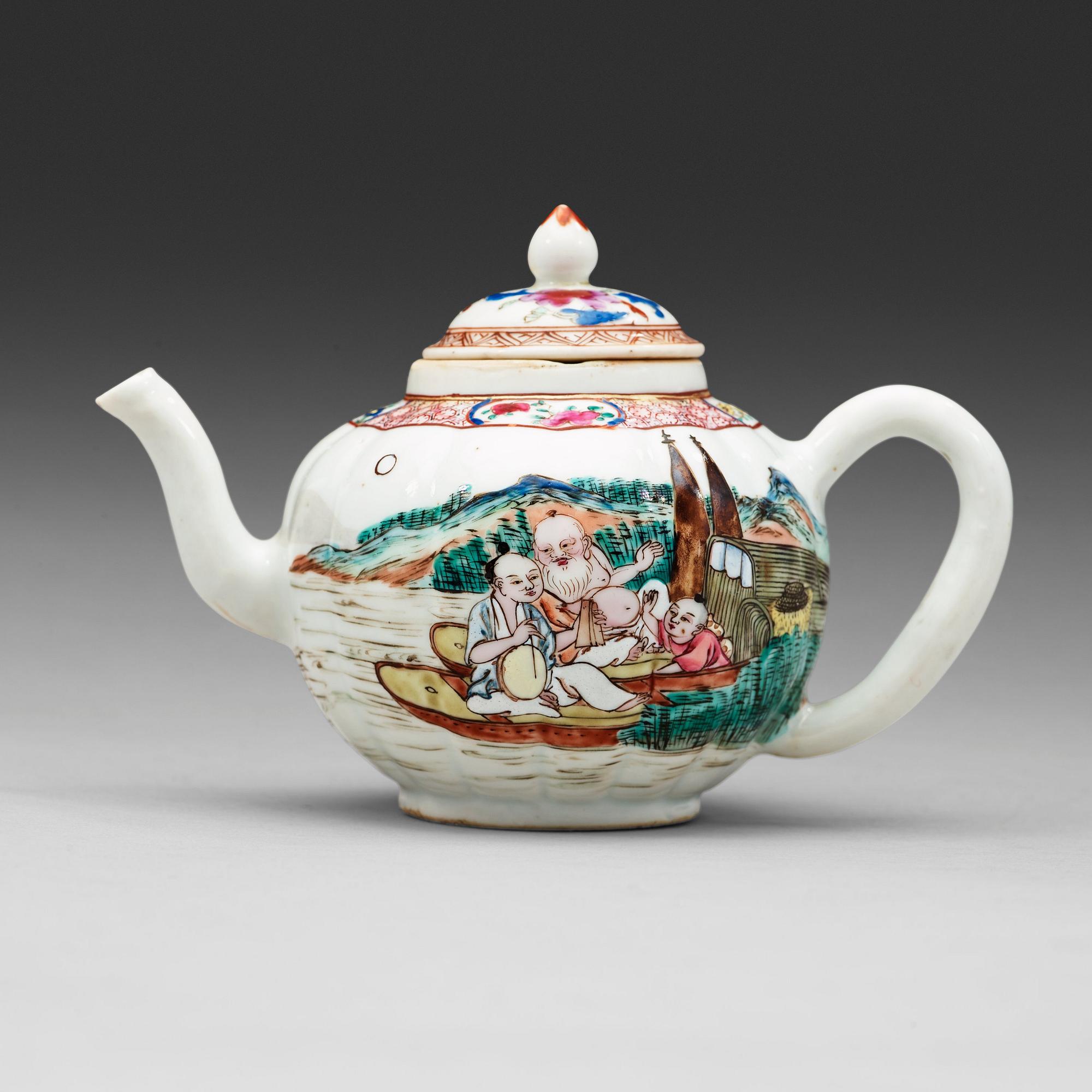 A famille rose teapot with cover, Qing dynasty, 18th Century.