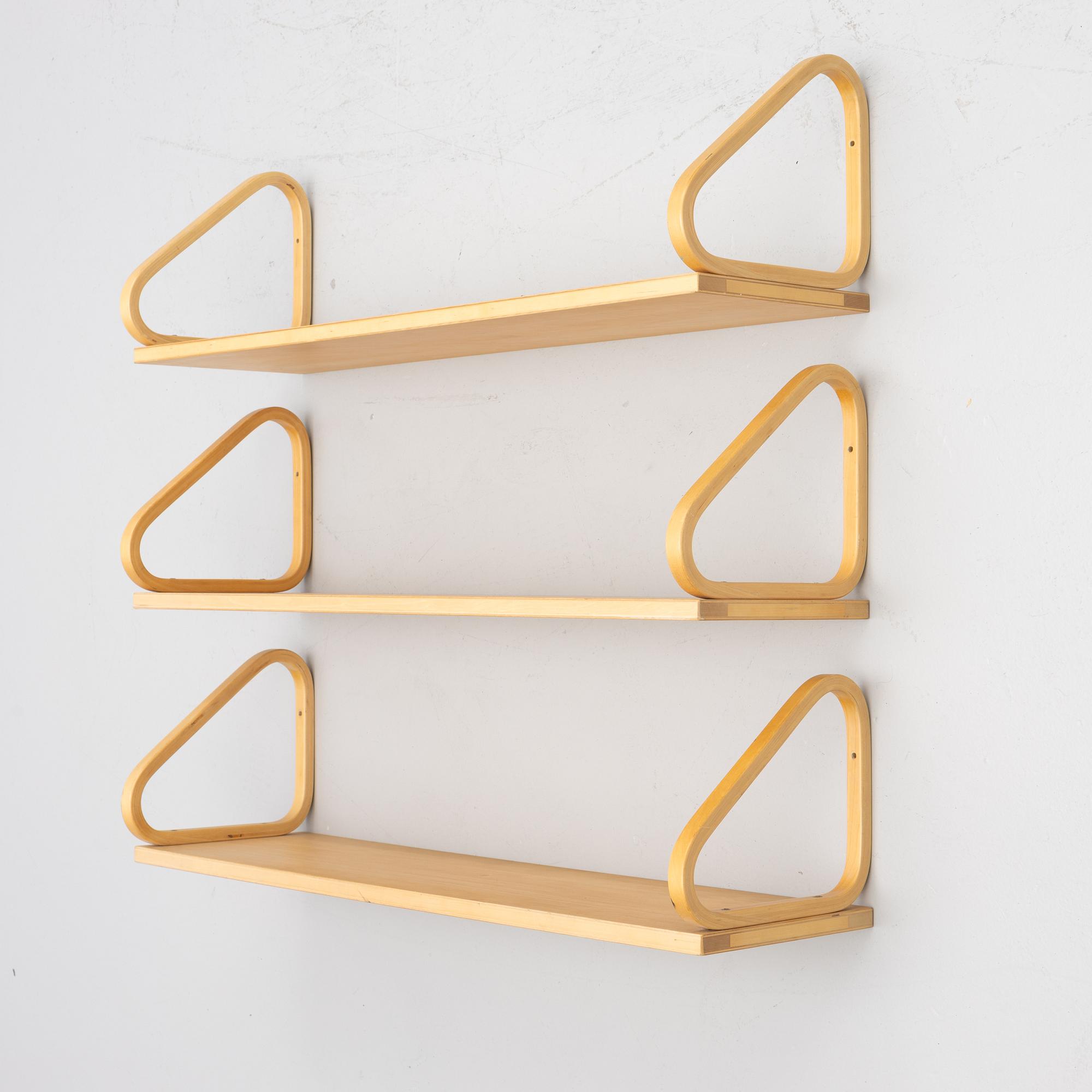 Alvar Aalto, three wall shelves, model 112B, Artek, Finland, late 20th century.