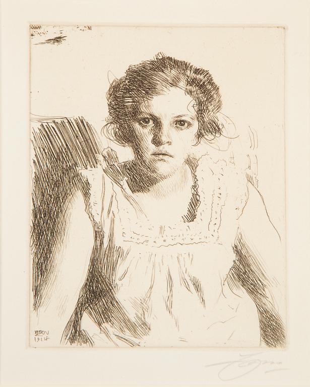 ANDERS ZORN, etching, "Frida", signed Zorn with pencil, executed in 1914.
