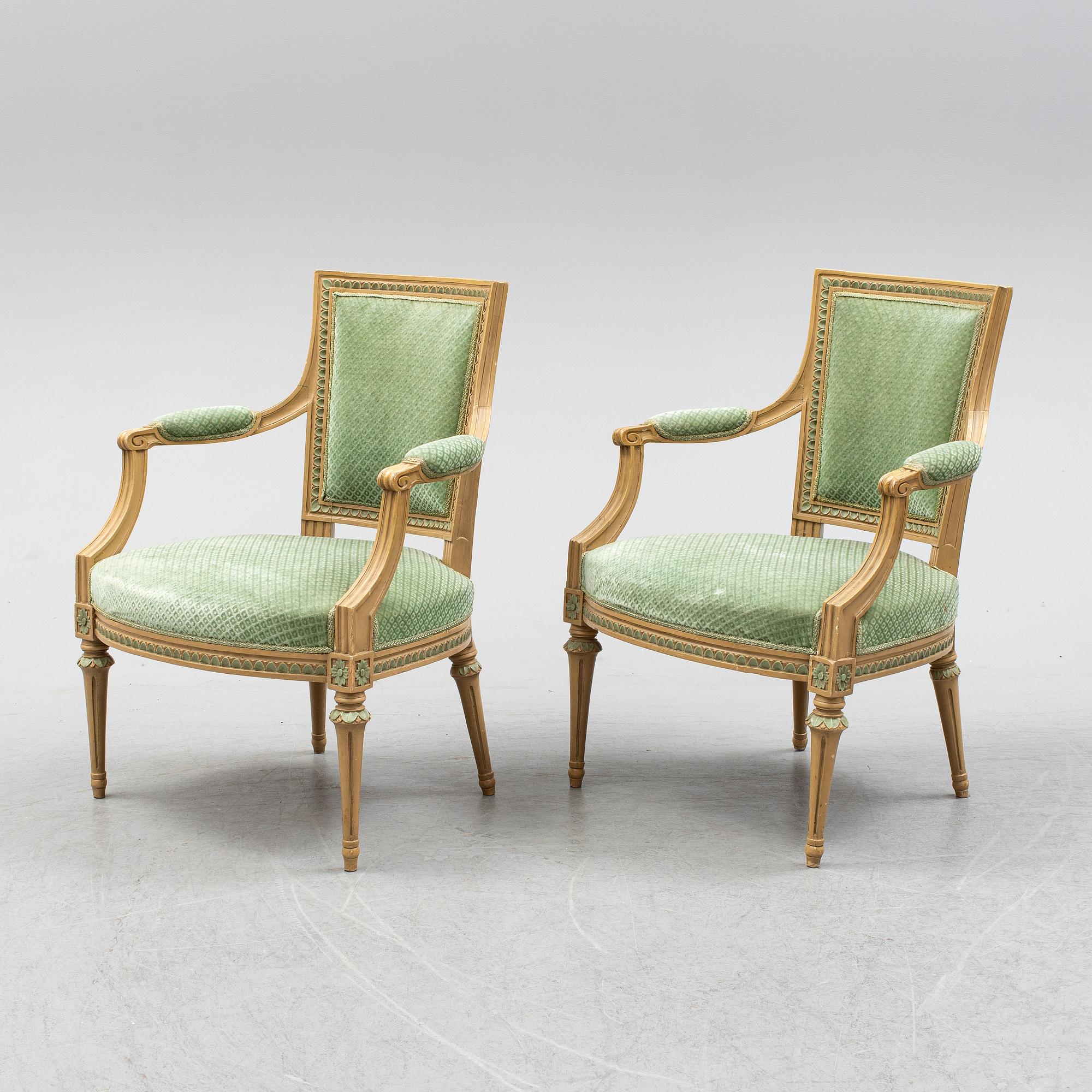 A pair of gustavian armchairs, late 18th century.