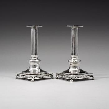 A pair of Swedish 18th century silver candlesticks, Johan Wilhelm Zimmerman, Stockholm 1798.