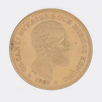 A gold coin, 10 swedish kronor, 1895, weight c 4,5 g.