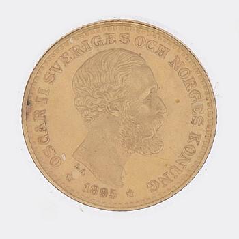 A gold coin, 10 swedish kronor, 1895, weight c 4,5 g.