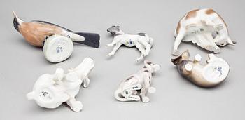FIGURINER, 6 st, porslin, Bing & Gröndahl och Royal Copenhagen, Danmark.