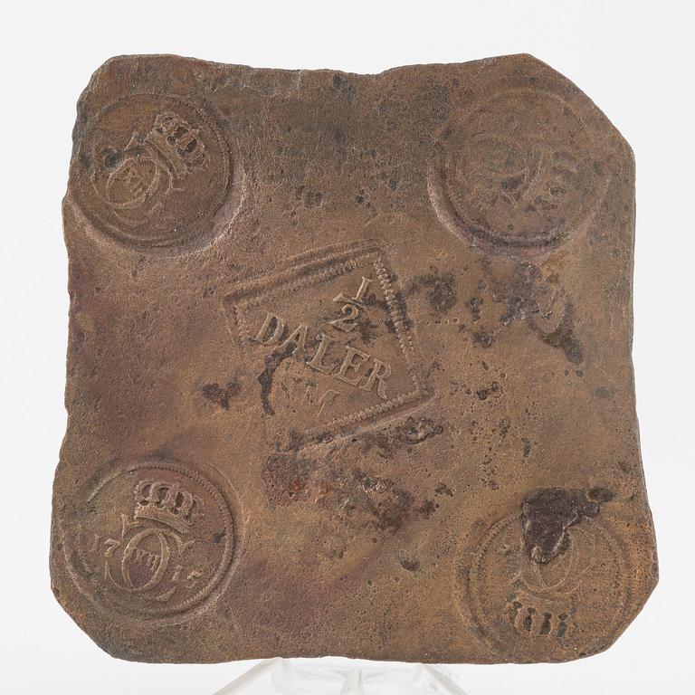 A Swedish platecoin 1/2 daler, 1715.