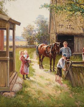 Severin Nilson, Family picture at the farm's well.
