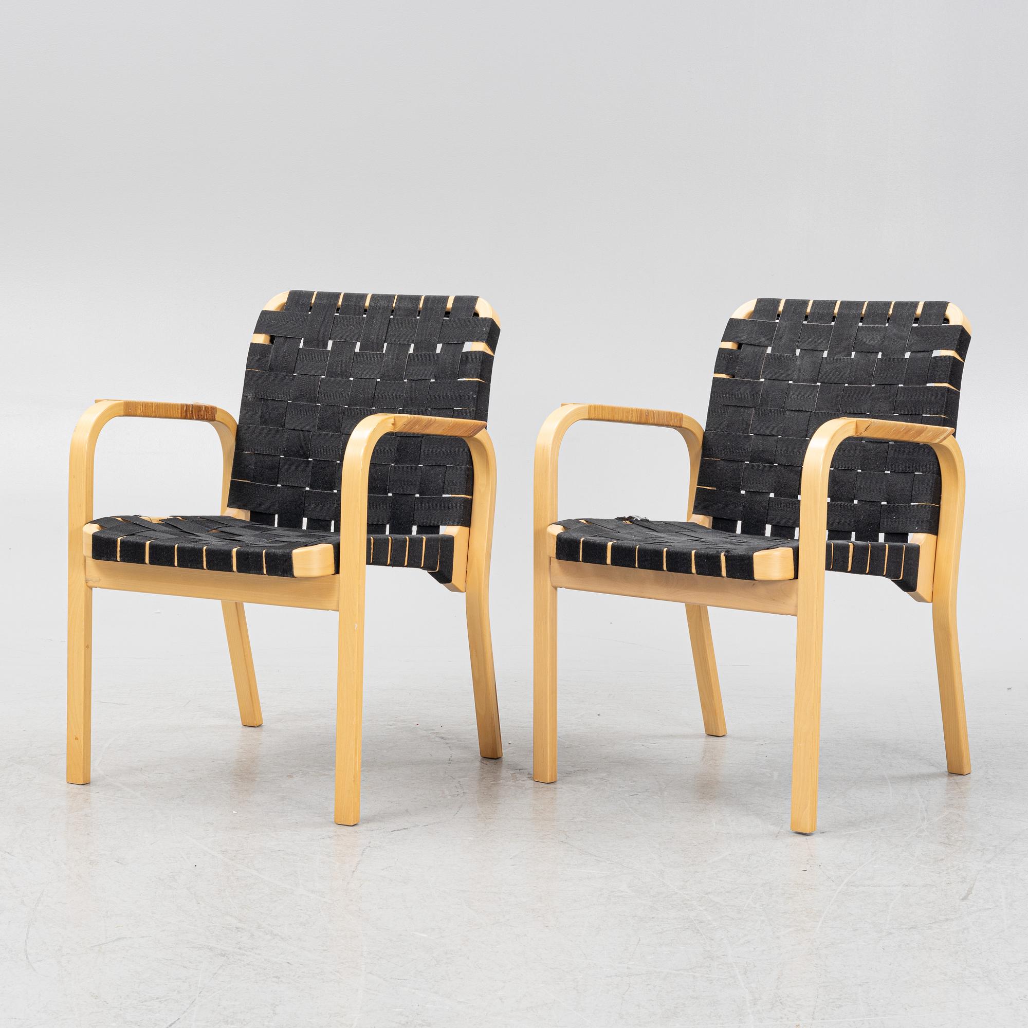 Alvar Aalto, a pair of late 20th century  model 45 armchairs, Artek, Finland.