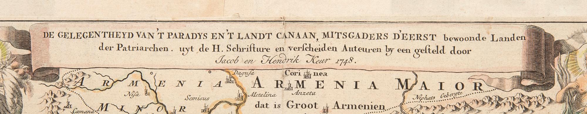 Maps of the Holy Land, 2 pcs, Augustin Calmet 1726 and Jacob & Hendrik Keur 1748, hand-colored engravings.
