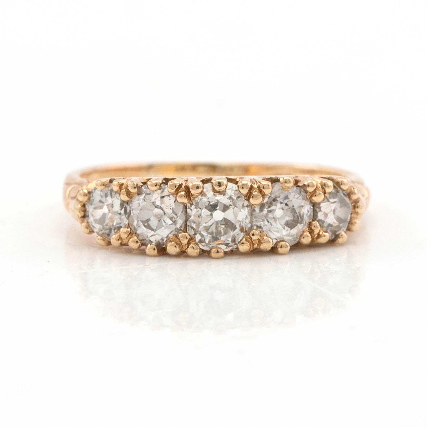 Alliance ring, 14K gold with old-cut diamonds.