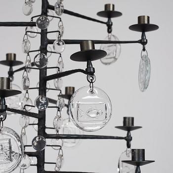 Erik Höglund, a wrought iron and glass chandelier, Boda Smide, Sweden.