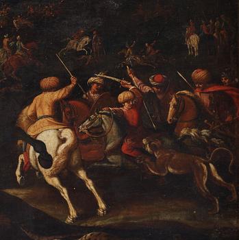Unknown artist 17th Century. Hunting scenes, a pair.