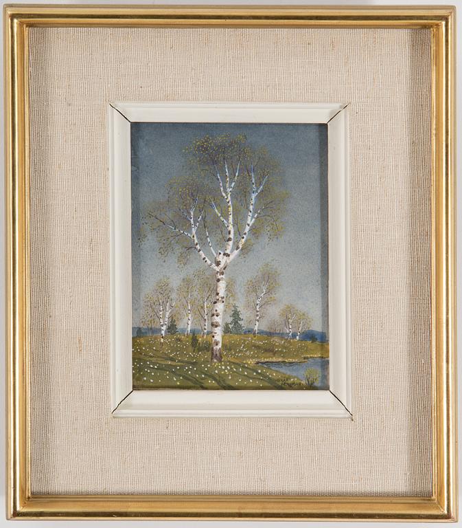 OSKAR BERGMAN, akvarell med täckvitt, signerad.