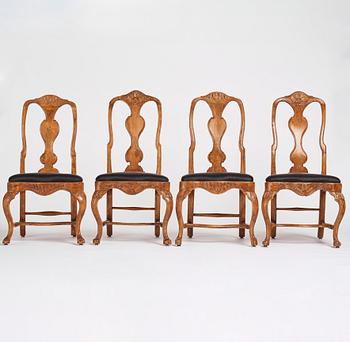 A set of four matched Swedish Rococo chairs, second part of the 18th century.