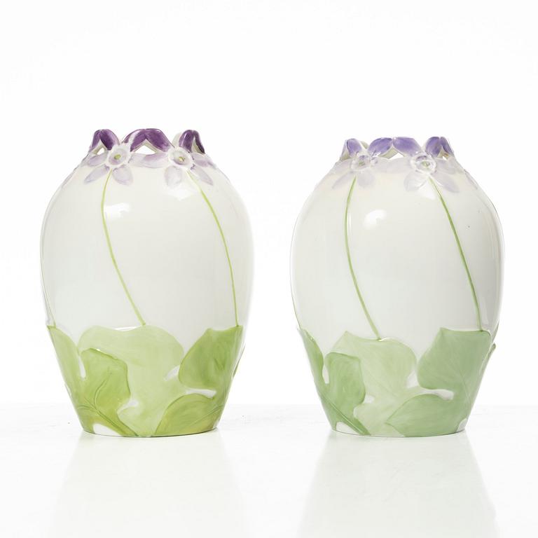 Alf Wallander, attributed to, vases, a pair, porcelain, Art Nouveau, Rörstrand, circa 1900.