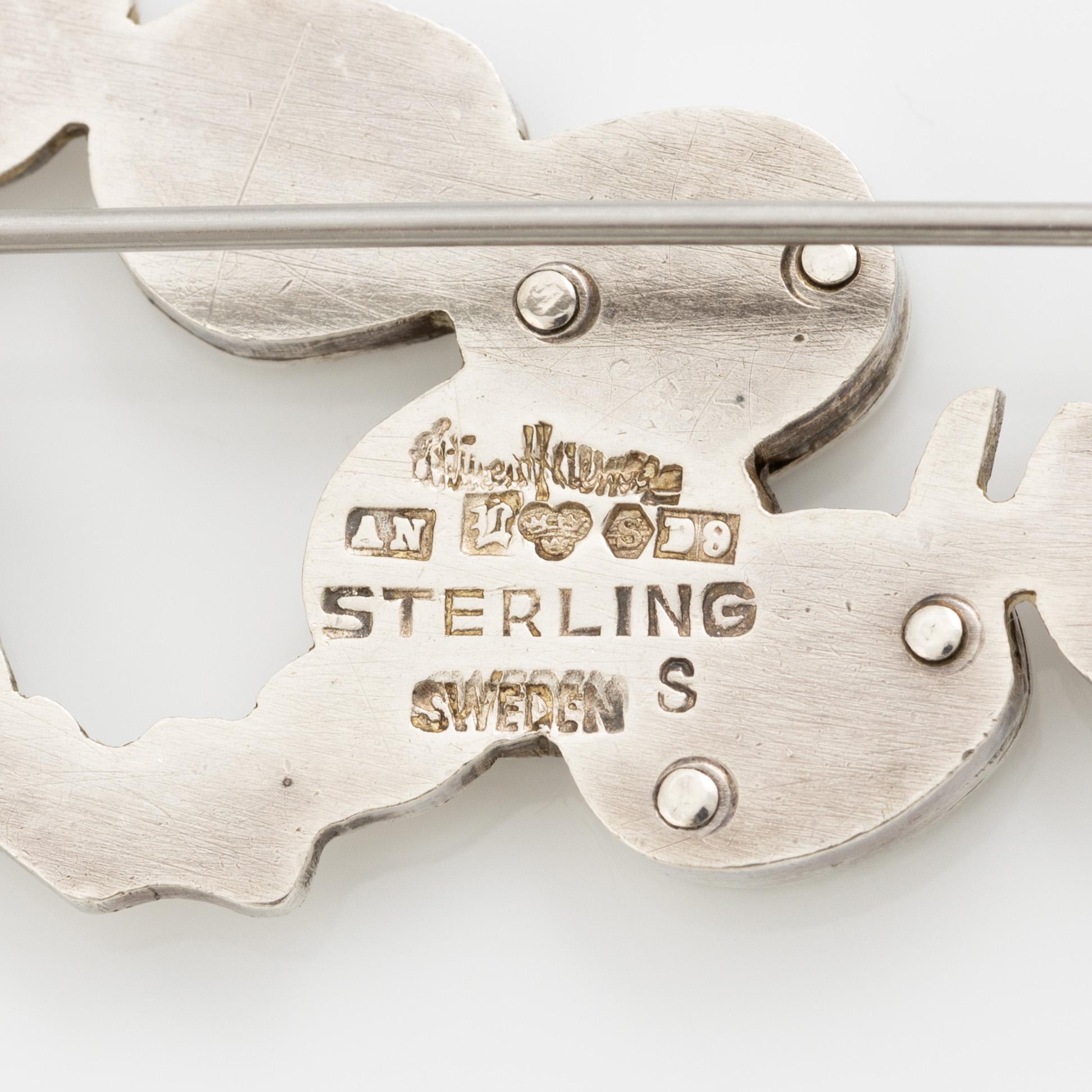 Wiwen Nilsson, brosch i form av kvist, sterlingsilver, Lund 1954.