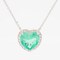 Necklace 18K white gold with heart-shaped emerald and brilliant-cut diamonds.