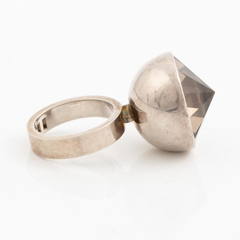 Birger Pellas, ring, sterling silver with cabochon-cut brown stone, likely smoky quartz, Malmö 1964.