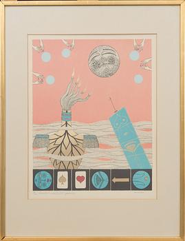 MAX WALTER SVANBERG, akvarellerat och metallpräglat offsetcollage signerad och numrerad 67/250.