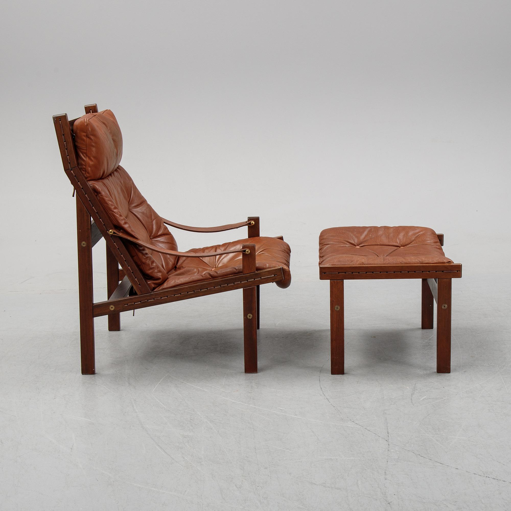 Torbjørn Afdal, a 'Hunter' leather easy chair and ottoman, Bruksbo, Norway, 1960's/70's.