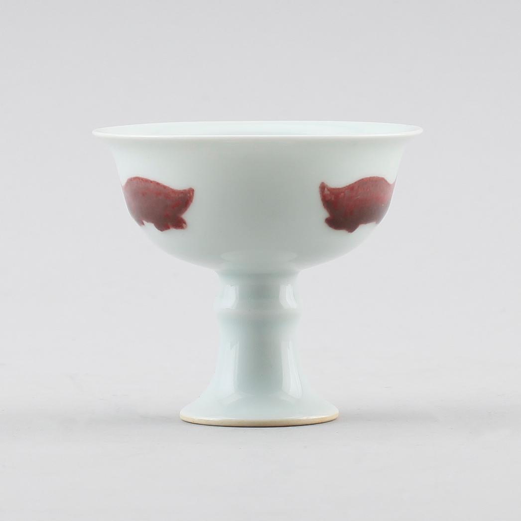 STEMCUP, porslin, Kina, bär sex karaktärers märke, sannolikt 1900-tal.