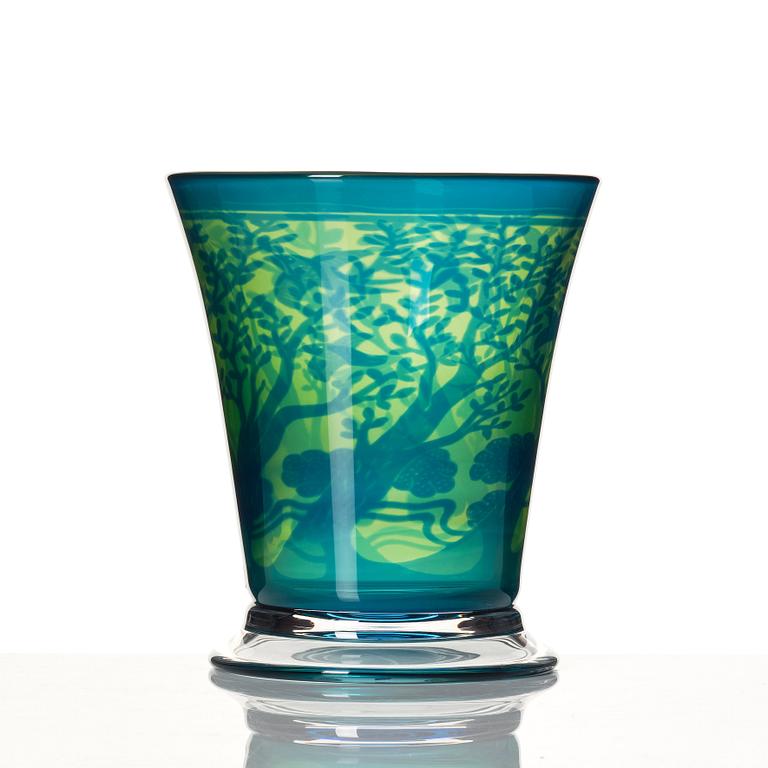 Gunnar Cyrén, a 'graal' glass vase, Orrefors, Sweden 1989.