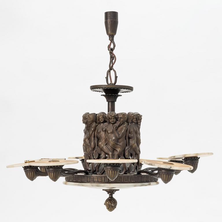 An Art Nouveau Bronze Ceiling Light, early 20th century.