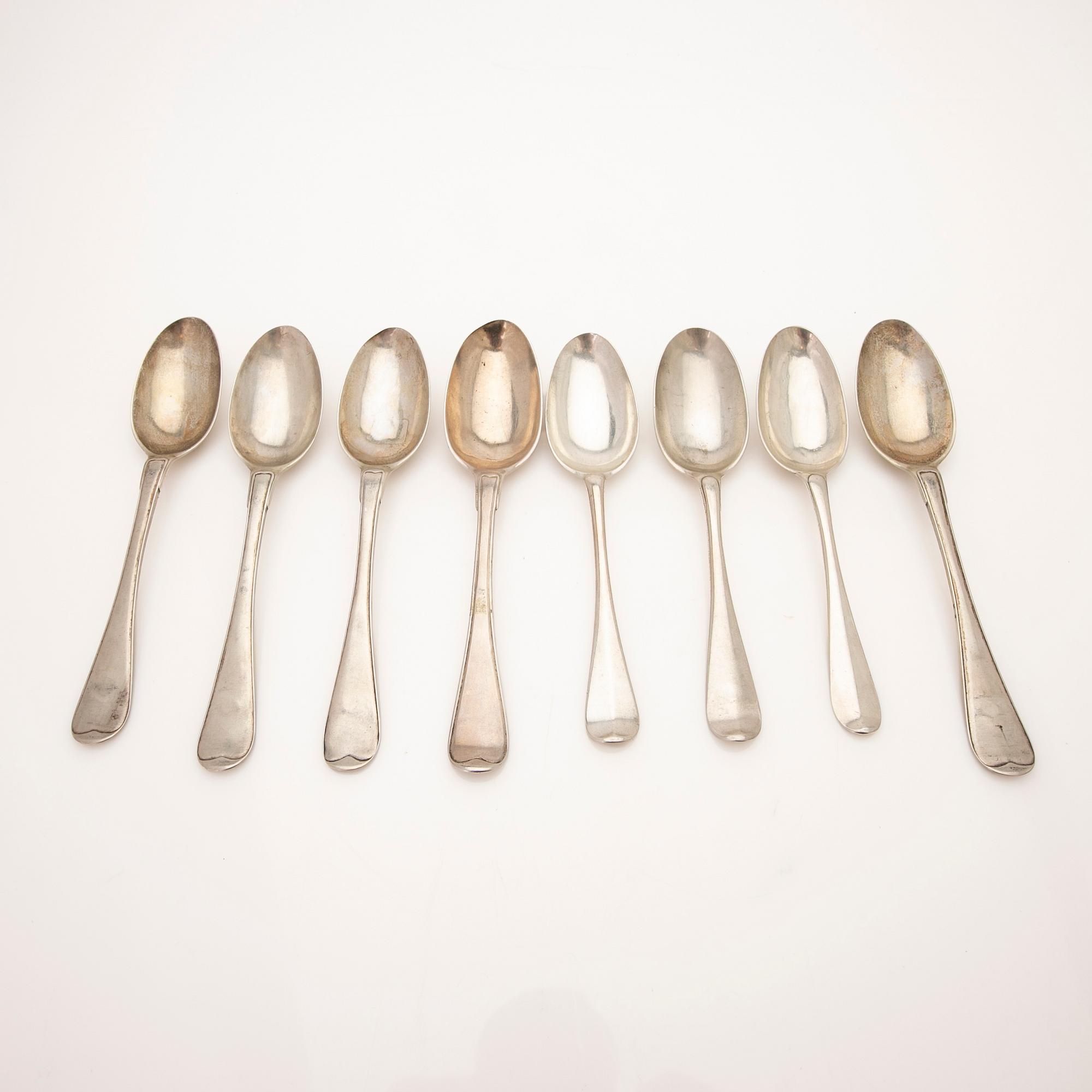 Collection of tablespoons, 28 pieces, silver, by 9 different master silversmiths, Kristianstad, 18th/19th century.