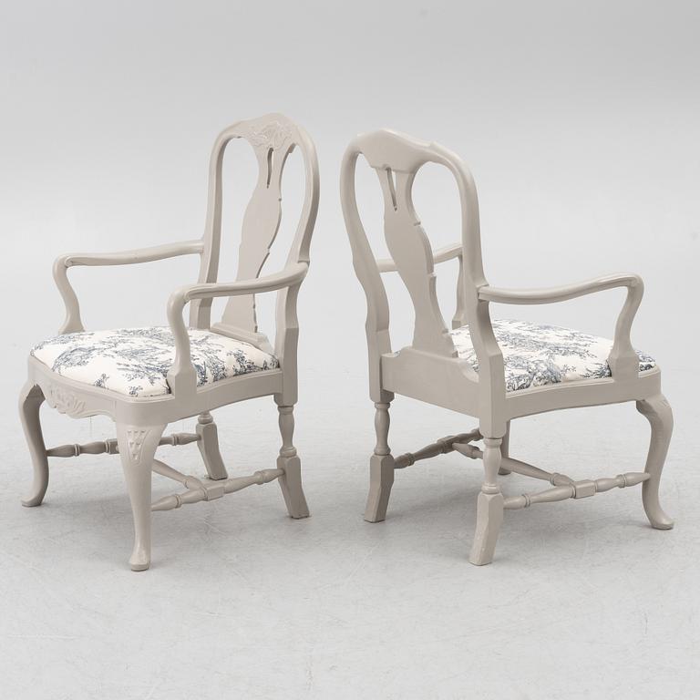 Dining table, 2 armchairs, 6 chairs, Rococo style, 20th century.