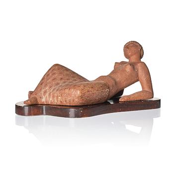 Stig Lindberg, a chamotte stoneware sculpture of a reclining woman, Gustavsberg studio, Sweden mid-20th century.