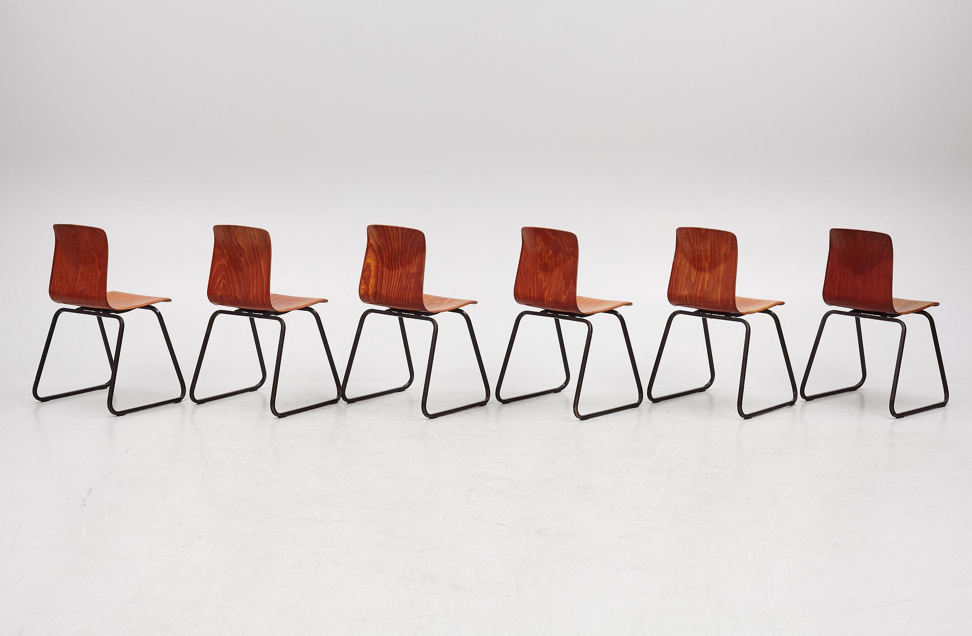 Six chairs, 'Thur-Op-Seat',  Pagholz, West Germany, 1960s/70s.