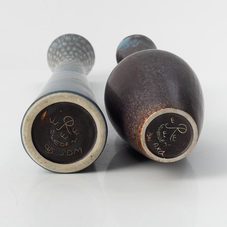 Carl-Harry Stålhane, a stoneware vase, Rörstrand, and Gunnar Nylund, a stoneware vase, Rörstrand.